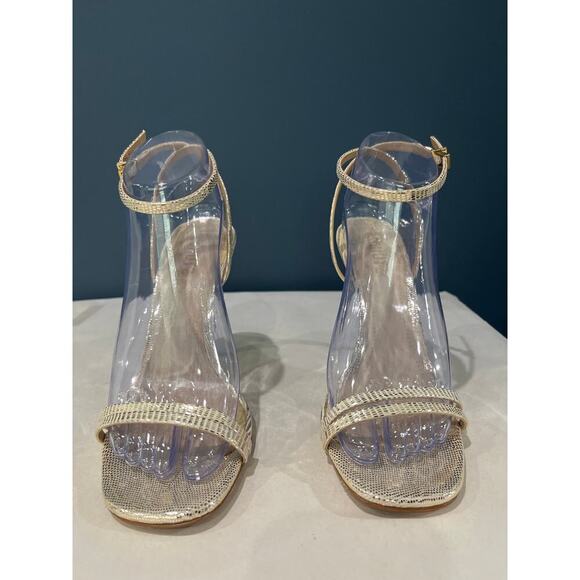 Schutz Altina Platina Gold Strappy Sandal Heels Sz 8 - Picture 3 of 7